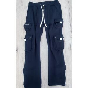 MNNI Mens Large Black Cargo Knit Elastic Waist Zip Pockets Utility Streetwear